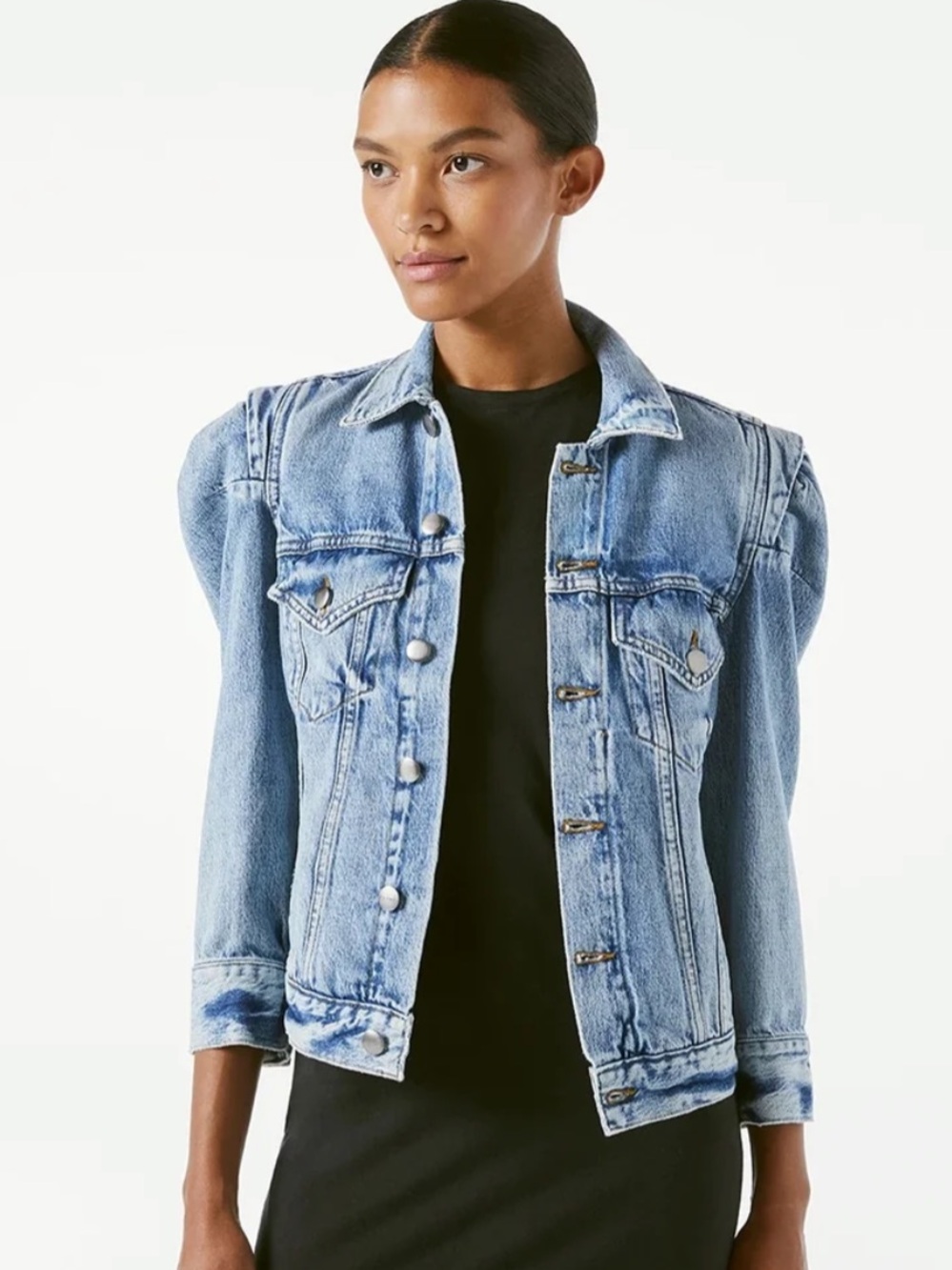 Frame Blue Rosette Sleeve Jacket in Langton Size L